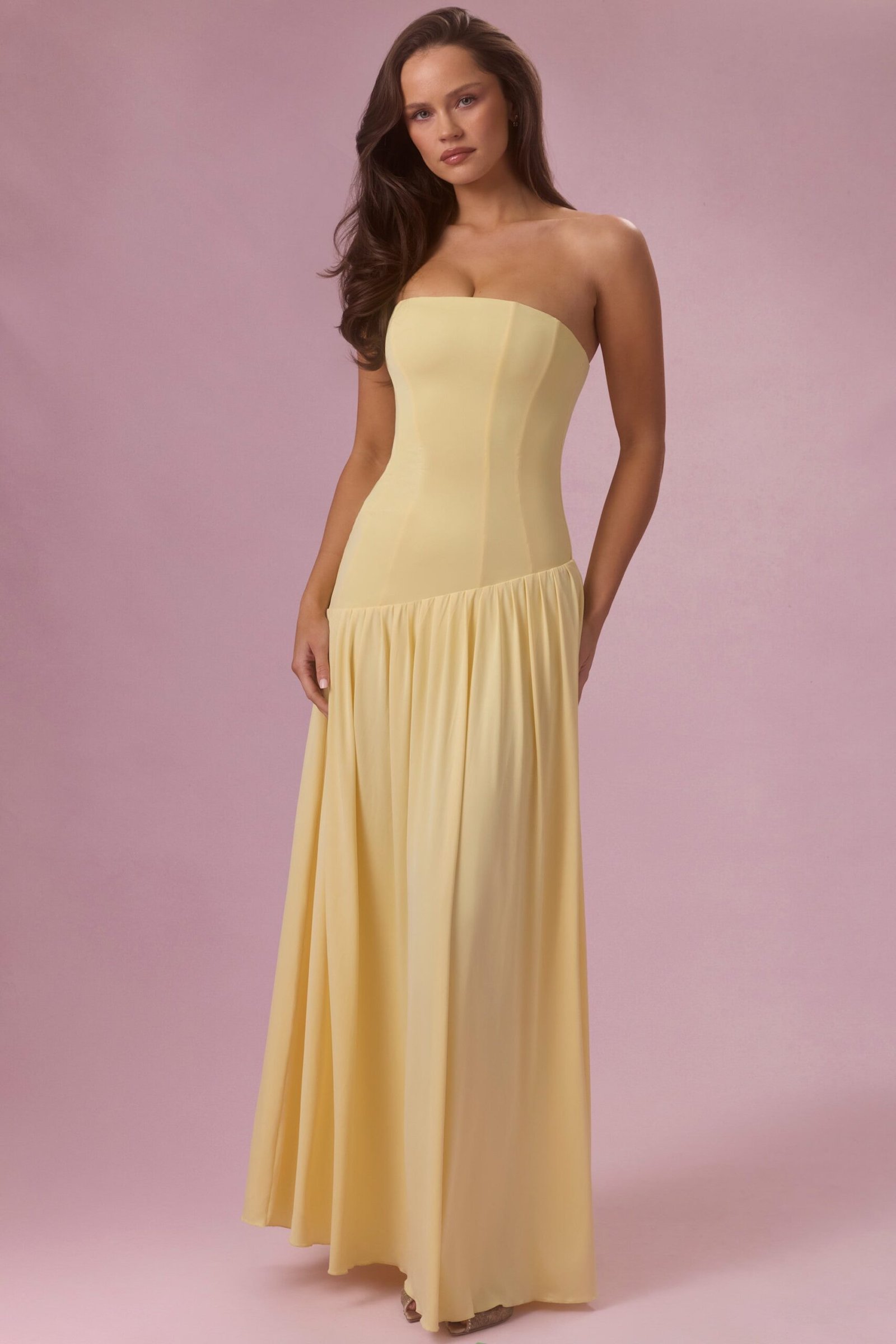 Jersey Strapless Gown in Butter - Image 8