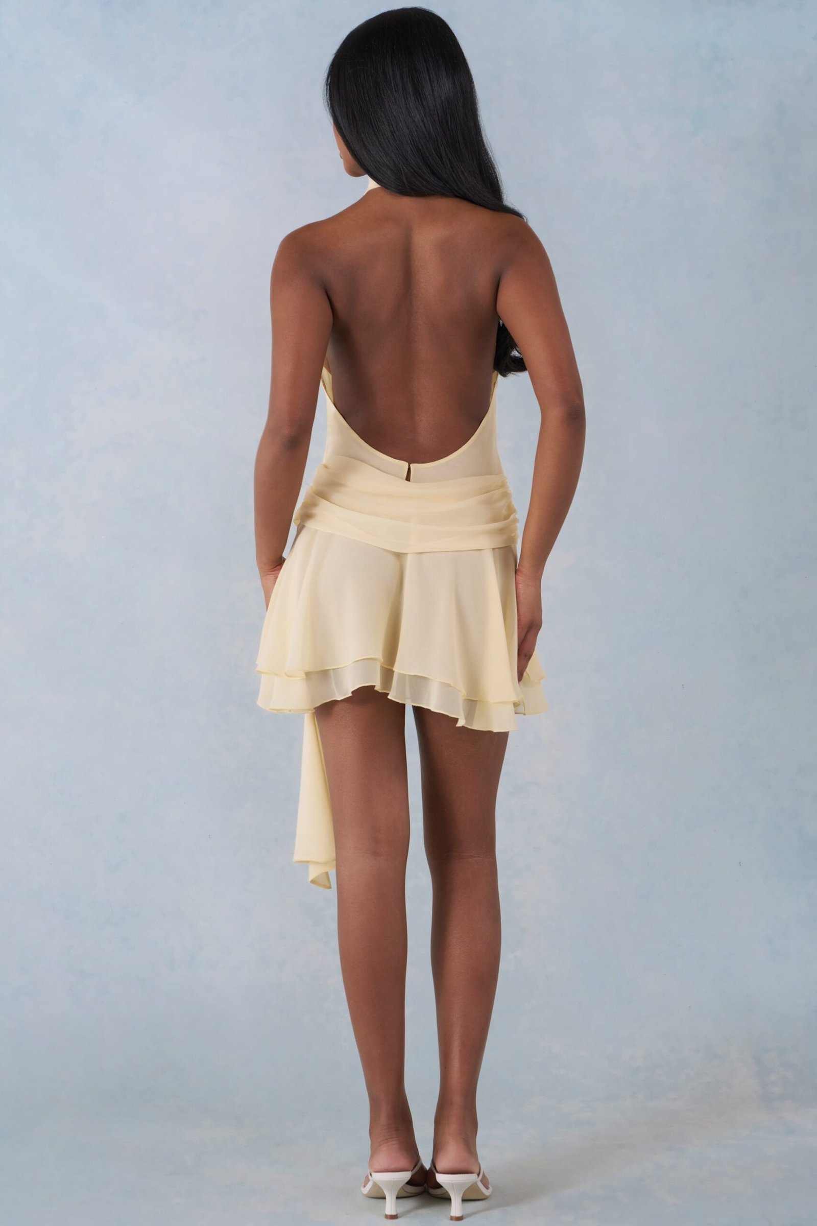 Halterneck Mini Dress in Butter Yellow - Image 6