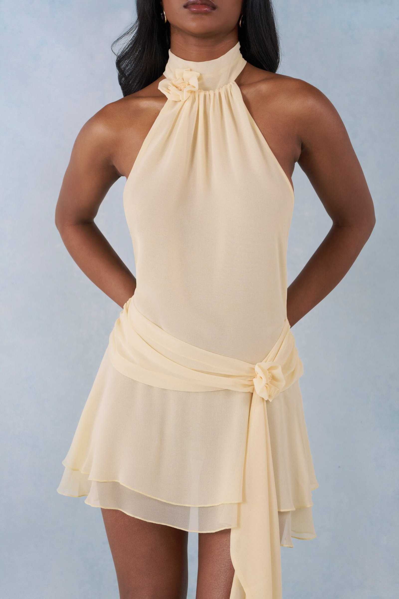 Halterneck Mini Dress in Butter Yellow - Image 4