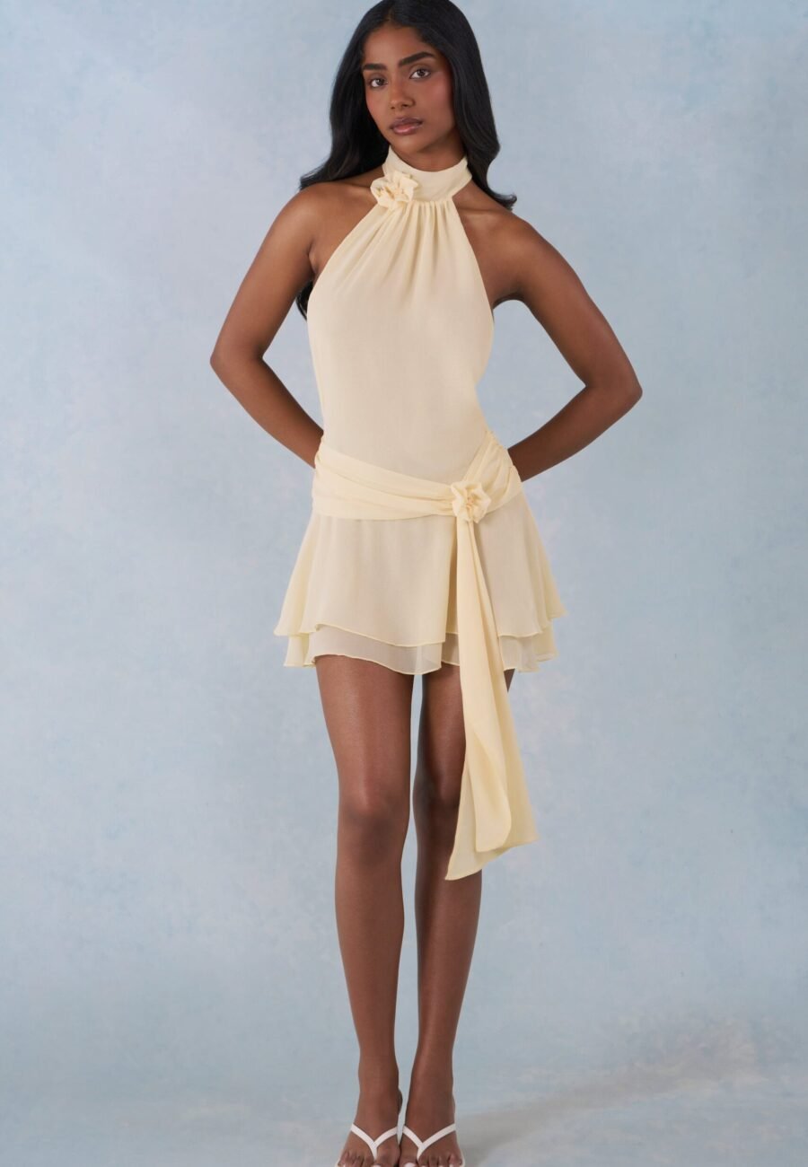 Halterneck Mini Dress in Butter Yellow