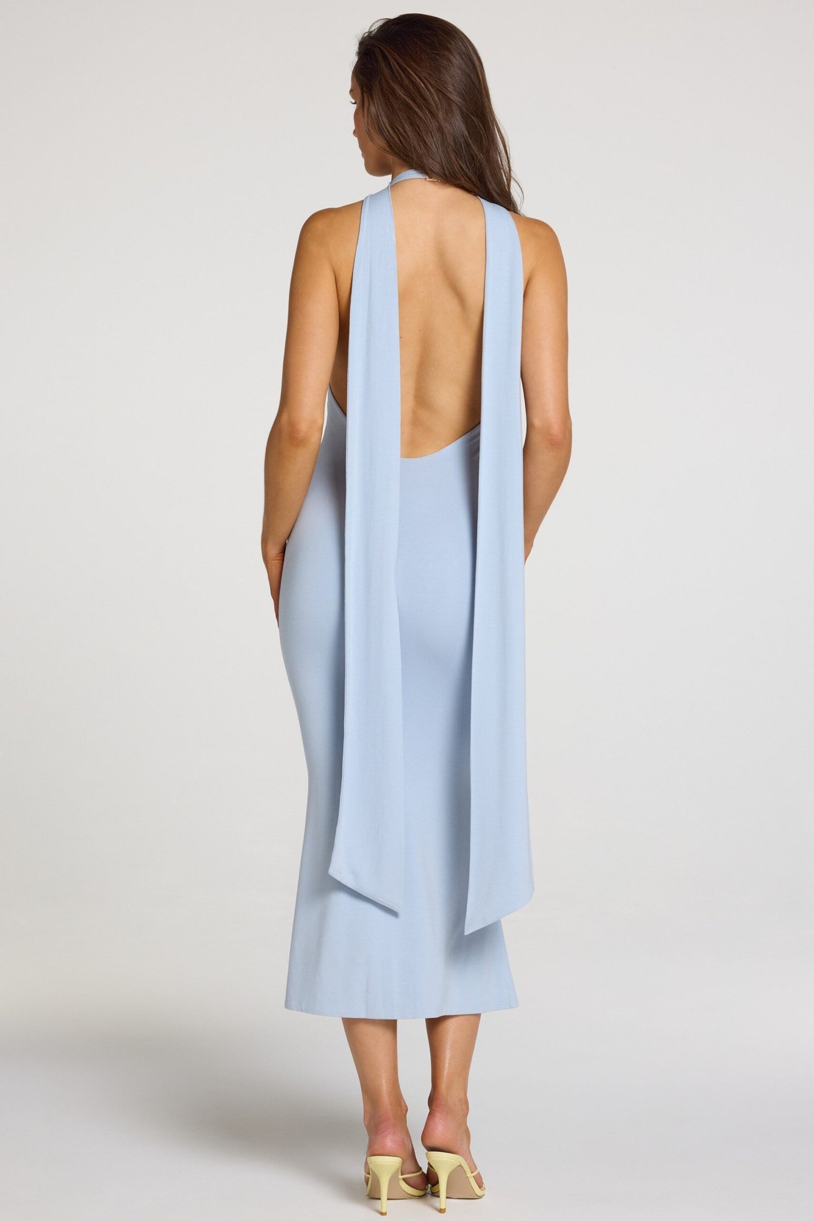 Modal Halterneck Midaxi Dress in Light Blue - Image 3